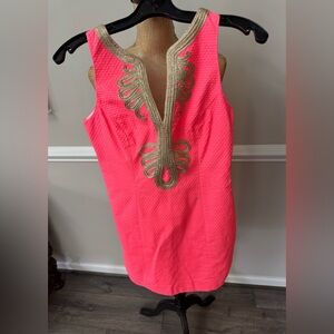 Lilly Pulitzer Pink Sleeveless Dress with Gold‎ Embroidery 2